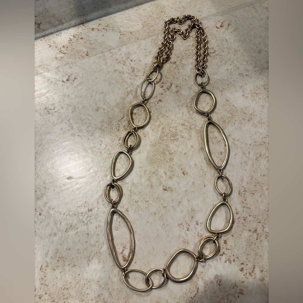 Vintage Premier Designs “Indulgence” Long Antique Matte Gold Tone Link Necklace